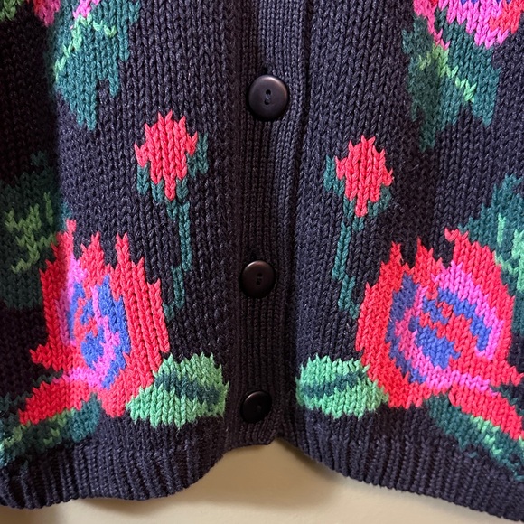 Vintage 80s/90s Funky Floral Knit button down Sweater - size large Gallagher - Picture 4 of 9